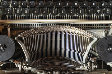 keyboard vintage typewriter close-up. Antiques in retro photography