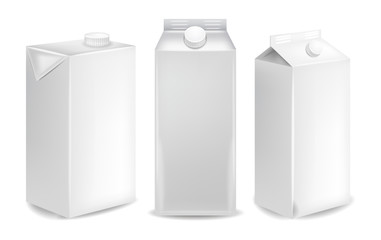 Blank milk packages isolated Vector realistic. Product placement mock up. Label design templates