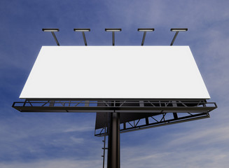 3D rendering of blank billboard (empty advertisement) with clouds. Empty mockup template