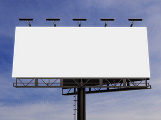 3D rendering of blank billboard (empty advertisement) with clouds. Empty mockup template