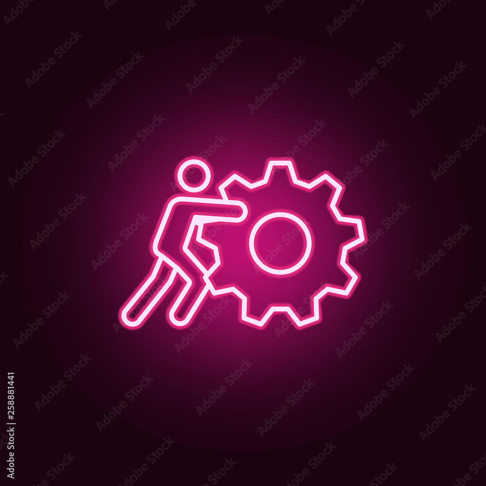 Poster machinery, engineering neon icon. elements of conceptual figures set. simple icon for websites, web 