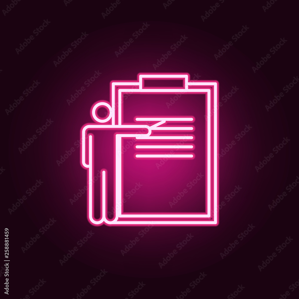 Poster questionnaire, report neon icon. elements of conceptual figures set. simple icon for websites, web d