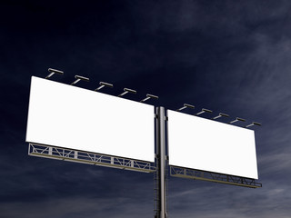 3D rendering of blank billboard (empty advertisement) with clouds. Empty mockup template