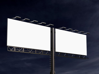 Obraz premium 3D rendering of blank billboard (empty advertisement) with clouds. Empty mockup template