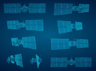 vector set. communications satellite of near-earth orbit. space technology of the future.