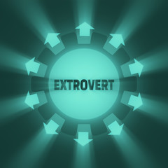 Extrovert word. Psychology concept. Gear with ray style arrows