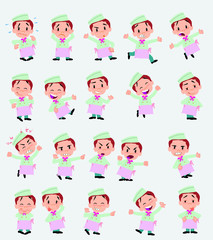 Cartoon character chef. Set with different postures, attitudes and poses, always in negative attitude, doing different activities in vector vector illustrations.