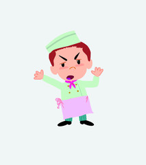 Chef argues something with a gesture of discontent.