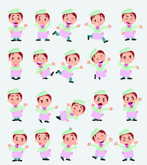 Cartoon character chef. Set with different postures, attitudes and poses, doing different activities in isolated vector illustrations.