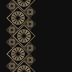 Golden frame in oriental style. Seamless border for design. Eastern background. Islamic card with place for text.