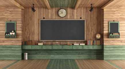 Fototapeta Empty wooden classroom in retro style obraz