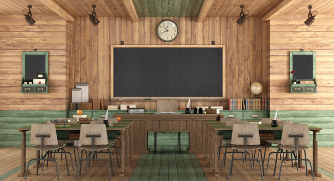 Wooden classroom in retro style
