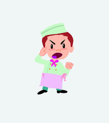 Chef screams angry in aggressive attitude.