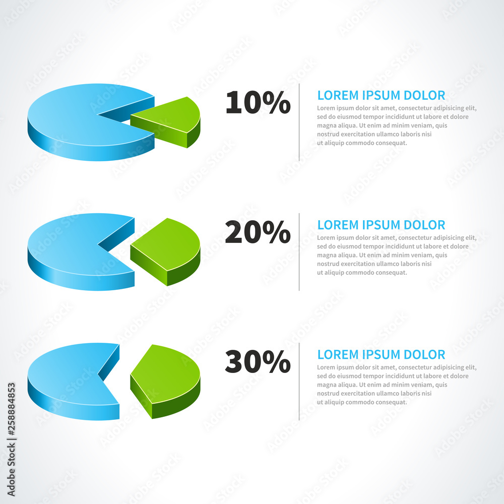 Aufkleber 3d circular diagrams and percent vector design elements isolated on white background for infographic