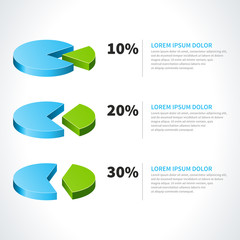 3d circular diagrams and percent vector design elements isolated on white background for infographics
