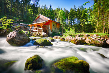 Beauty landscape with river and forest in Austria, Golling