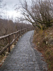 Stone walking road in nature park Plitvice lakes