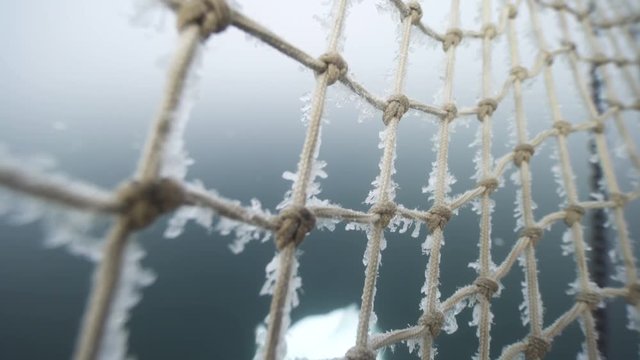 Frost on Sailing Rope Net in Antarctica
