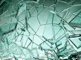 Pieces of transparent glass broken or cracked