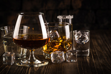 Strong alcohol drinks - whiskey, cognac, vodka, rum, tequila. 