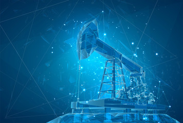 oil derrick. vector 3d object. mining of minerals. abstract explosion of particles.