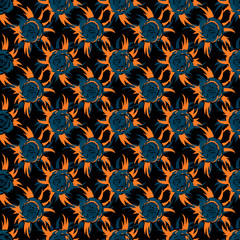 Abstract seamless vector pattern for girls, boys, clothes. Creative background with roses figures. Funny wallpaper for textile and fabric. Fashion style. Colorful bright