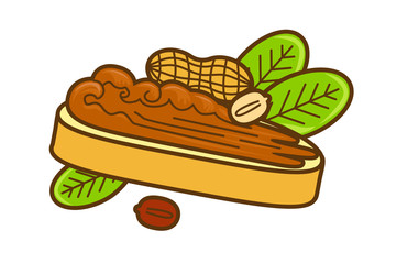 Peanut butter on bread vector icon. Cartoon illustration of peanut icon for web design. Nuts emblems and labels isoleted on white backgraund