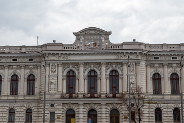 Dec 2017, Kharkiv, Ukraine: Constitution Square, one of the most beautiful in the historic city center, is surrounded by beautifully carved old buldings