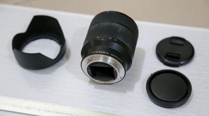 Close-up of mirrorless or  SLR Camera lens detail