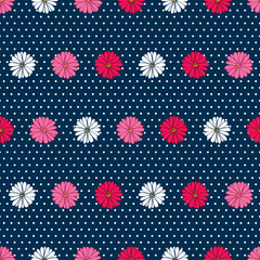 Floral seamless pattern with hand drawn spring flowers for textile, wallpapers, gift wrap and scrapbook. Dark blue background. Vector.