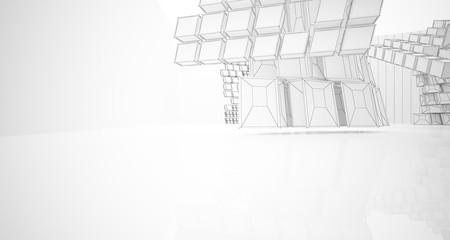 Abstract drawing white interior  with window. 3D illustration and rendering.