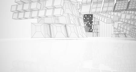 Abstract drawing white interior  with window. 3D illustration and rendering.