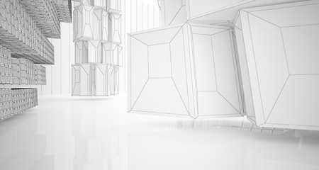 Abstract drawing white interior  with window. 3D illustration and rendering.