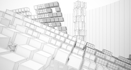 Abstract drawing white interior  with window. 3D illustration and rendering.