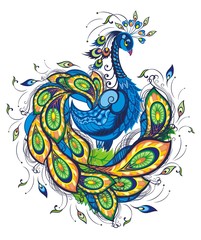 Peacock. Isolated background.Beautiful fantasy vector bird for wallpapers, web page backgrounds, surface textures, textile.