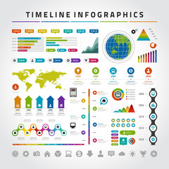 Fototapeta na wymiar Timeline infographics design templates set. Charts, diagrams, icons, objects, vector elements for data, presentations