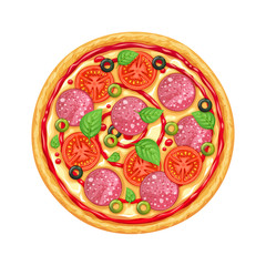 Vector pizza with pepperony, mozarella and tomato.