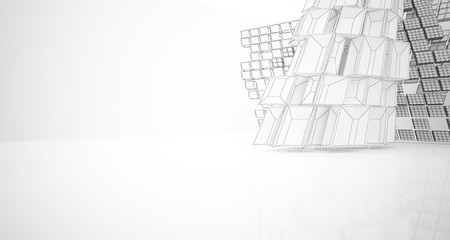 Fototapeta premium Abstract drawing white interior with window. 3D illustration and rendering.
