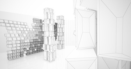 Abstract drawing white interior  with window. 3D illustration and rendering.