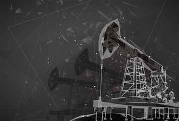oil derrick. vector 3d object. mining of minerals. abstract explosion of particles.