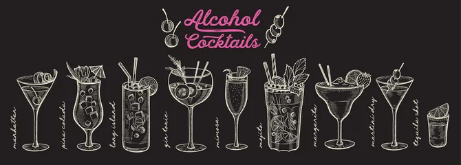 Foto op Plexiglas Cocktail illustration, vector hand drawn alcohol drinks © marchiez