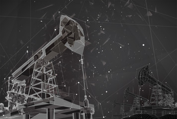 oil derrick. vector 3d object. mining of minerals. abstract explosion of particles.
