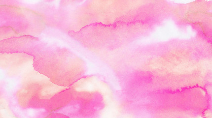 Colorful bright ink orange, pink and yellow shades grunge watercolor background. Abstract aquarelle painted paper textured stain element for text design, retro invitation card, template illustration