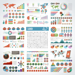 Fototapeta na wymiar Infographics design templates set. Charts, diagrams, objects, vector elements for statistics design and 180 icons