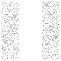 Vector set of beautiful round icons in the form of wild animals for children and design, print, cat ,bear, fox, bird ,hare or rabbit. Round animals with caption on white background