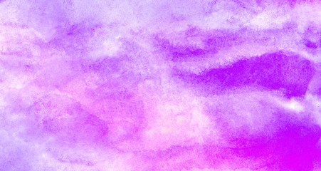 Gentle pink and soft purple watercolor brush drawn background. Smooth grungy light pastel colors ink glow aquarelle smudge illustration. Paper textured pattern for vintage design, retro card template