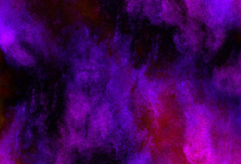 Deep dark violet neon lights watercolor background. Paper textured aquarelle canvas for creative design with scratches. Abstract cosmic purple ink texture water color paint illustration