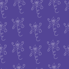 Vector seamless pattern with vivid abstract figures. Violet background.
