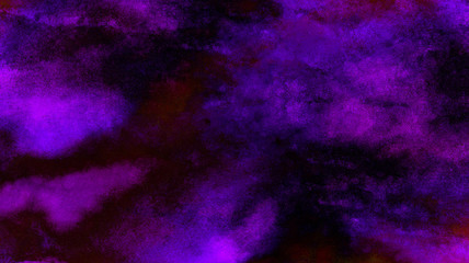 Deep dark violet neon lights watercolor background. Paper textured aquarelle canvas for creative design with scratches. Abstract cosmic purple ink texture water color paint illustration