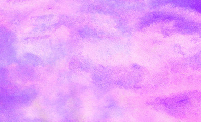 Gentle pink and soft purple watercolor brush drawn background. Smooth grungy light pastel colors ink glow aquarelle smudge illustration. Paper textured pattern for vintage design, retro card template